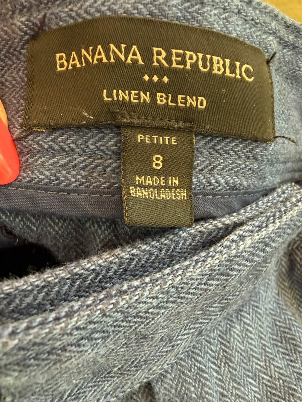 Banana Republic Linen Blend Wide Leg Pants Petite 8 Blue Herringbone High Rise - Picture 4 of 5